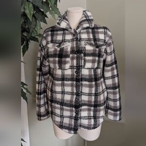 UKids Girl's Cardigan Jacket Plaid Button Up Fluffy Black And White Age 14/16